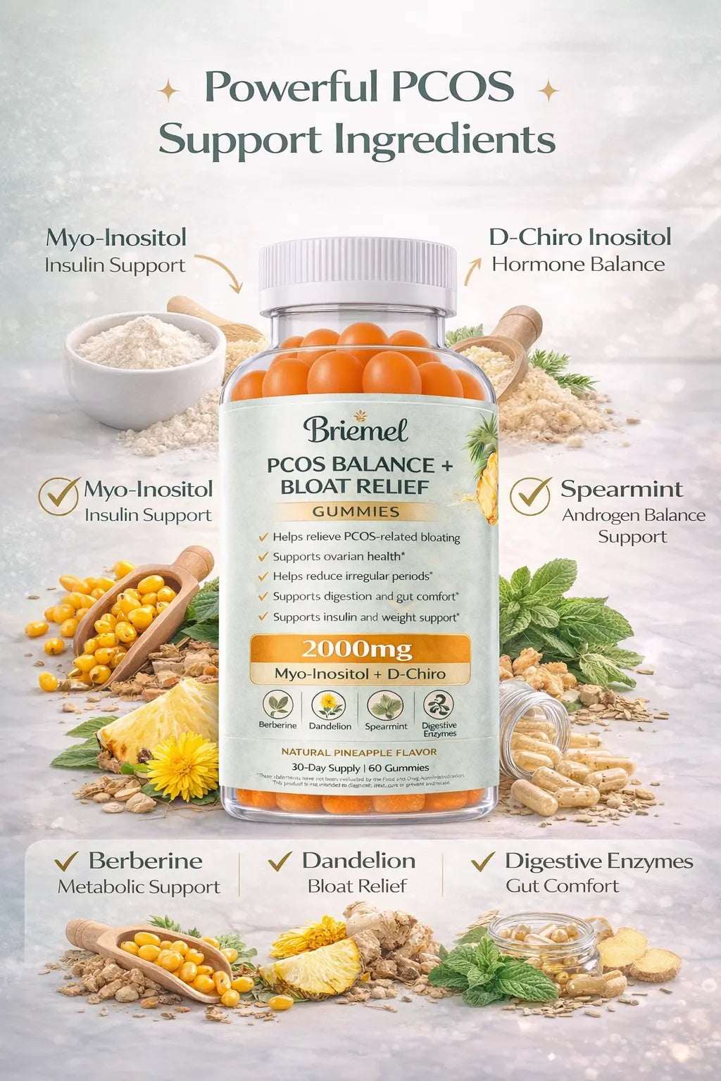 PCOS Balance, Hormone Support & Bloating Relief Gummies Briemel
