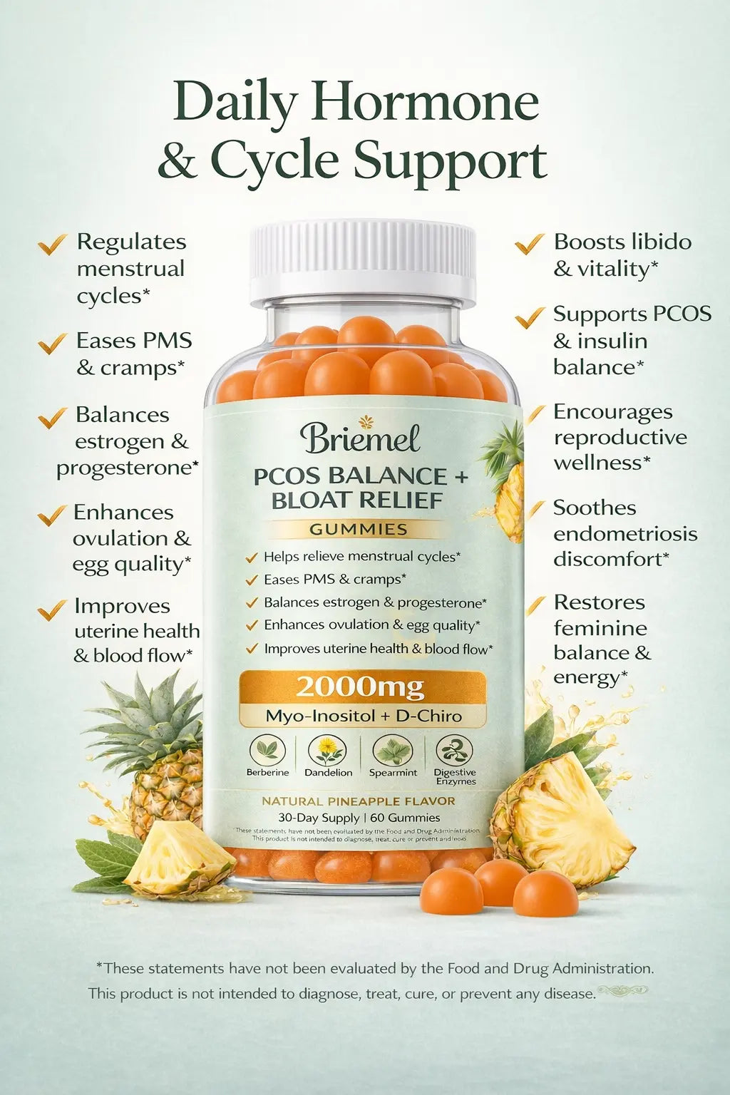 PCOS Balance, Hormone Support & Bloating Relief Gummies Briemel