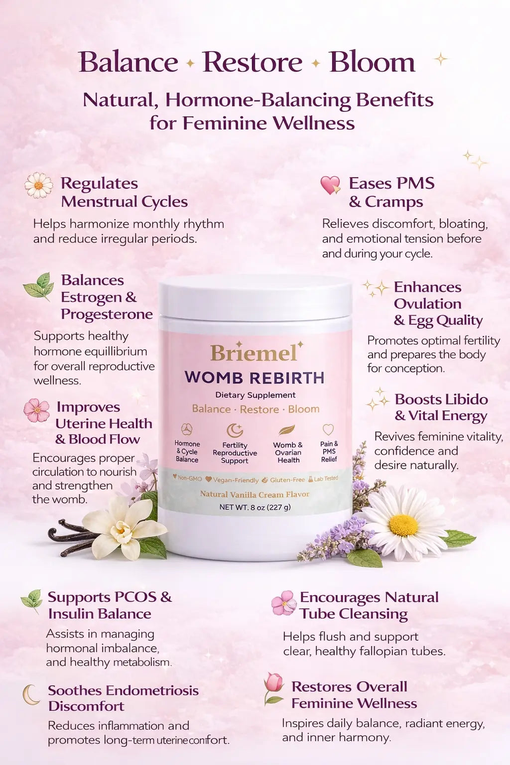 Womb Rebirth – Hormone & Cycle Support Powder (8 oz) Briemel