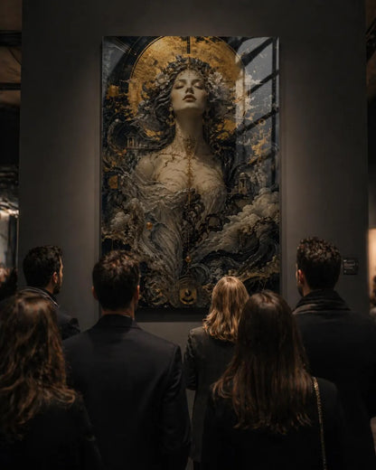 ONLY ONE – Museum Style Black Gold Goddess Glass Art, Luxury Statement Wall Decor, Exclusive 1/1